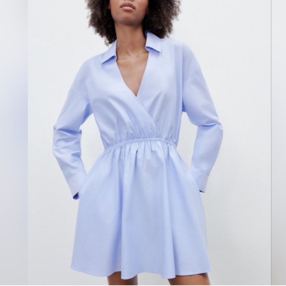 Zara Women's Blue Faux Wrap Dress